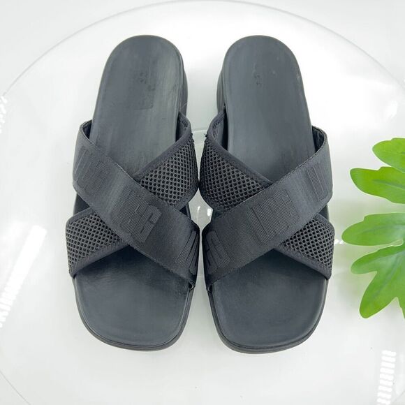 UGG Womens Emily Sandal Size 11 Mesh Cross Platform Strappy Slide Flat Logo - Picture 1 of 12